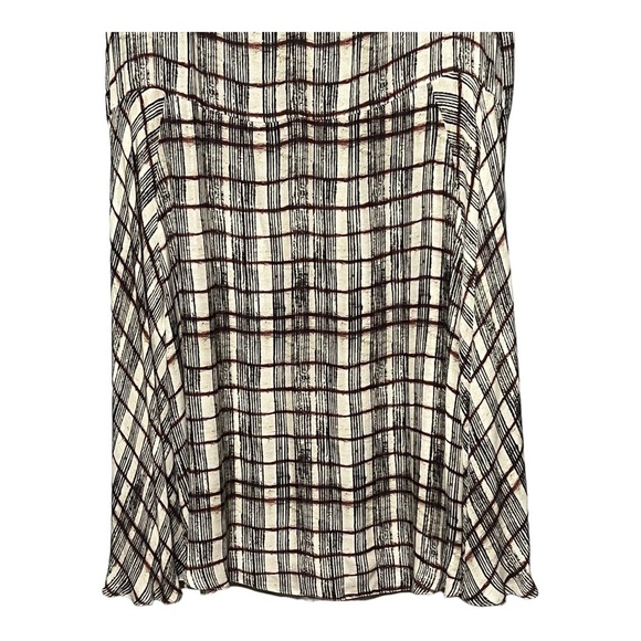 Gary Graham Silk Dress Neutral Red Black Plaid Sheer Lightweight V-Neck MuMu - Picture 9 of 13